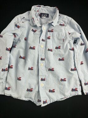 The Children's Place Light Blue & White Stripe Train Button-Down Shirt